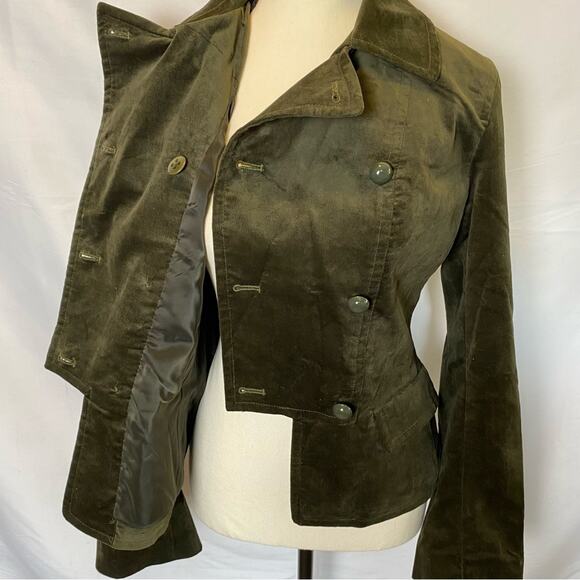 Talbots Women’s Blazer Medium Green Velvet Military Style Double Breasted Jacket - Picture 9 of 11